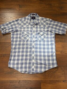 Rock Creek Ranch Men's Short-Sleeve Plaid Button-Down Shirt Blue & White